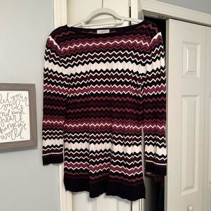 Loft burgundy, pink & black chevron sweater